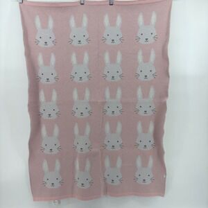 Elegant Baby Luxury Cotton Jacquard Knit Blanket Pink White Repeats Bunny Face